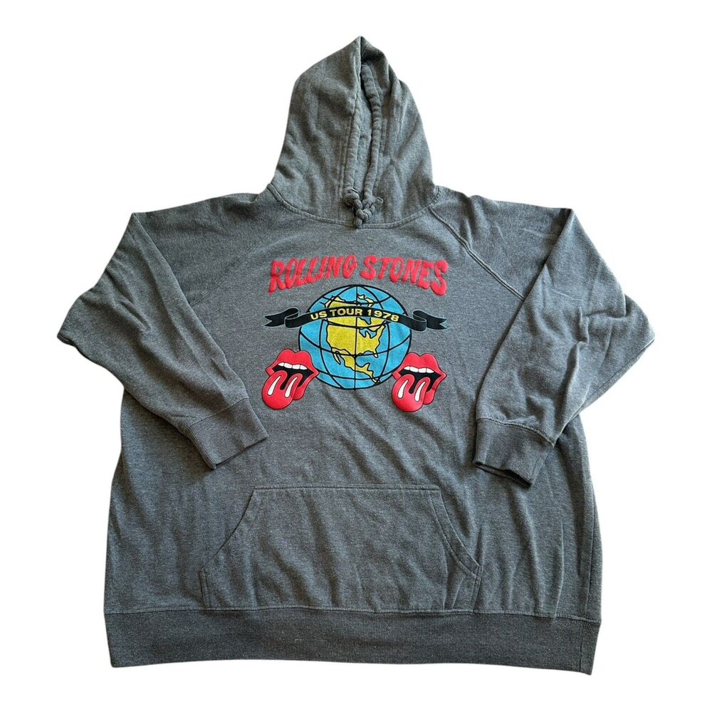 Rolling Stones US Tour 1978 Hoodie Sweatshirt Gray Graphic Pullover Size 2/XL